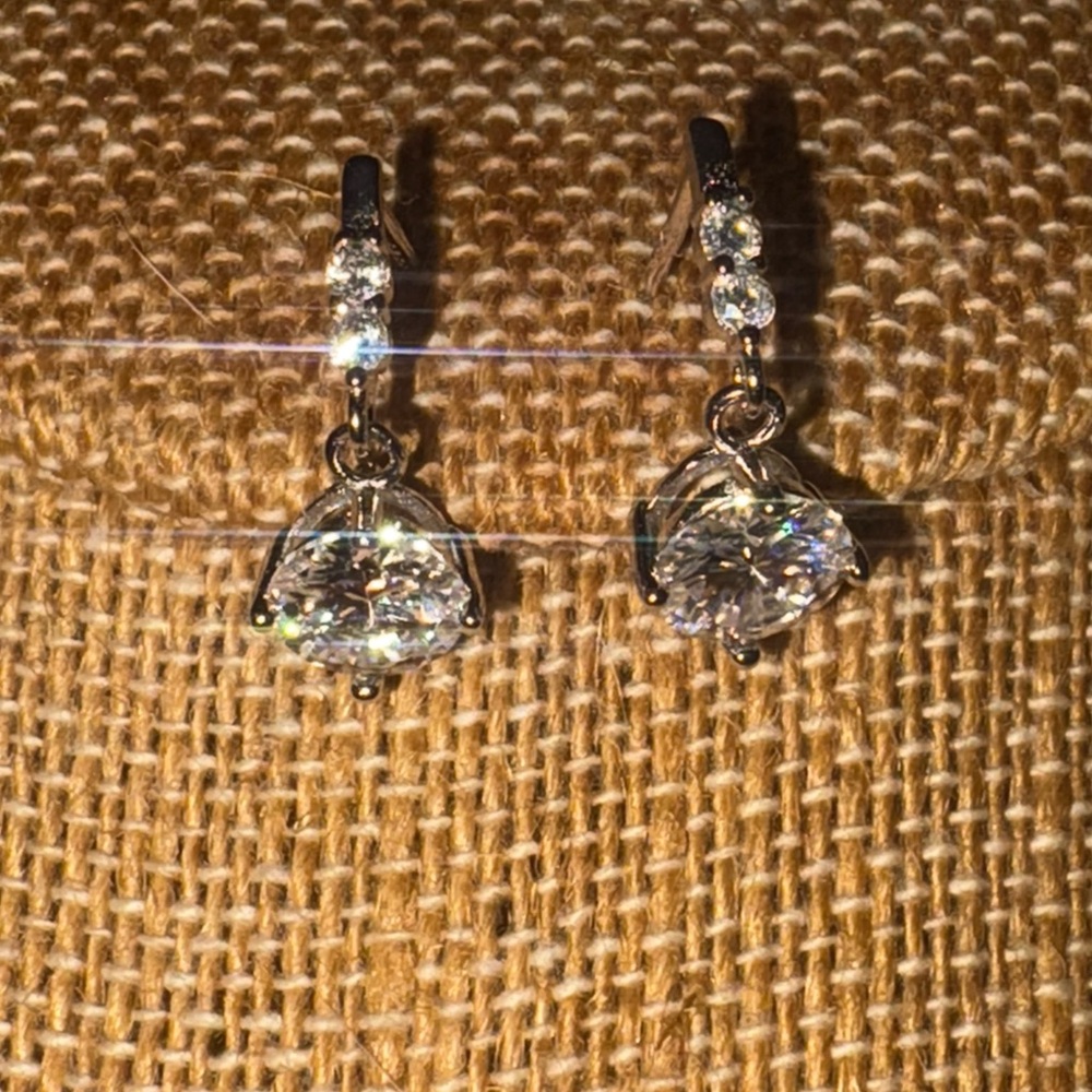 Solid Sterling Silver Moissanite Drop Earrings One Carat Each - Picture 4 of 9